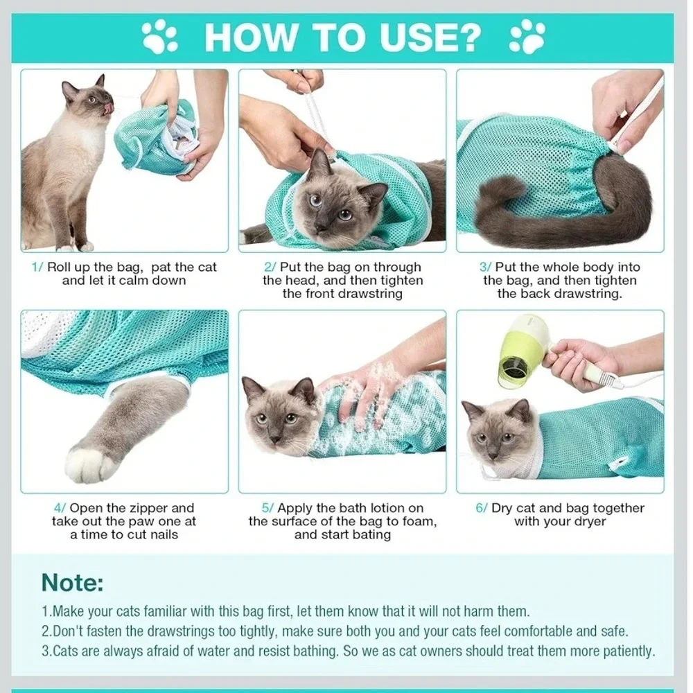 Pet Cat Shower Bag Grooming Net Safe Nail Clipping Bath Helper Adjustable‎